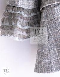 CHANEL 13C Mint Blue Gray Silver Ruffle Lace Tweed Jacket 34 シャネル ミント ブルーグレー ラッフル シルバー レース ツイード ジャケット 即発