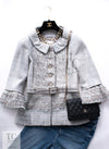 CHANEL 13C Mint Blue Gray Silver Ruffle Lace Tweed Jacket 34 シャネル ミント ブルーグレー ラッフル シルバー レース ツイード ジャケット 即発