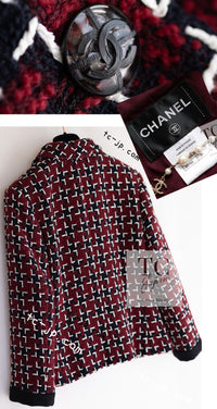 CHANEL 15A Burgundy Red Black Wool Tweed Jacket 36 38 シャネル バーガンディー レッド ブラック ウール ジャケット 即発