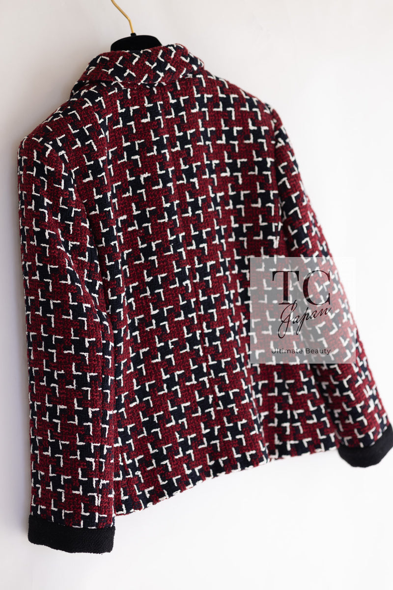 CHANEL 15A Burgundy Red Black Wool Tweed Jacket 36 38 シャネル バーガンディー レッド ブラック ウール ジャケット 即発