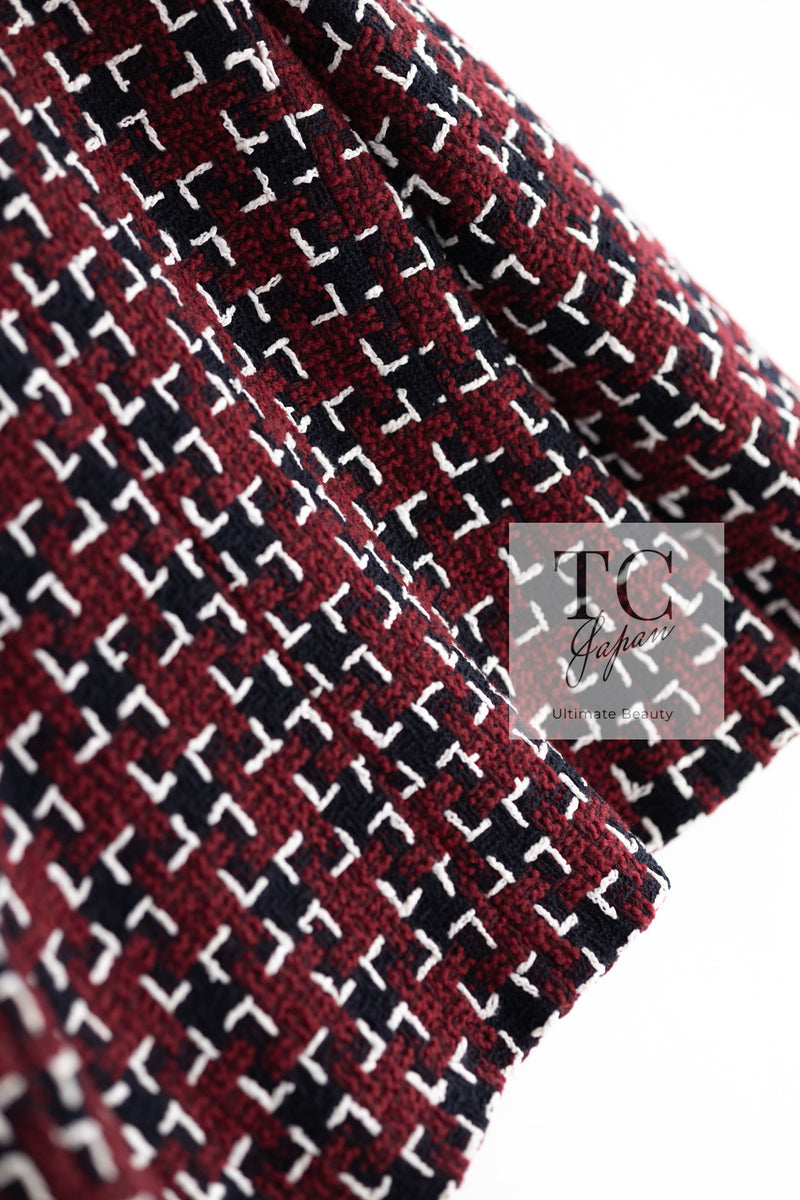 CHANEL 15A Burgundy Red Black Wool Tweed Jacket 36 38 シャネル バーガンディー レッド ブラック ウール ジャケット 即発