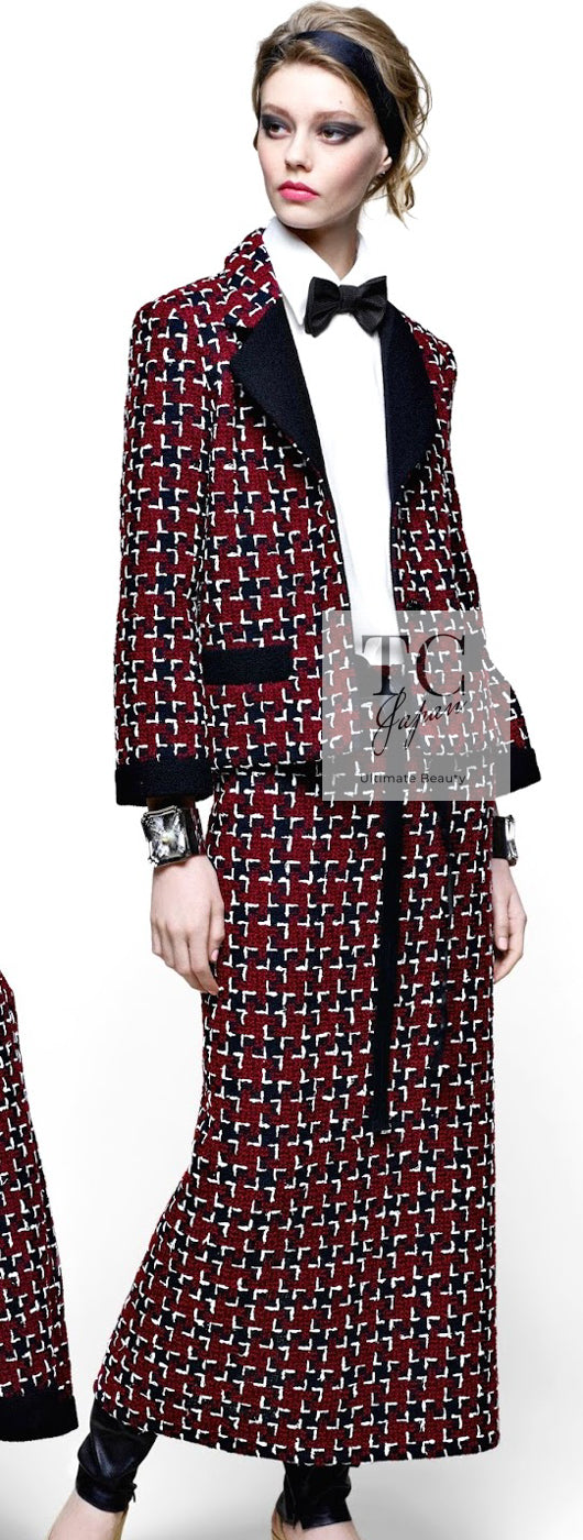 CHANEL 15A Burgundy Red Black Wool Tweed Jacket 36 38 シャネル バーガンディー レッド ブラック ウール ジャケット 即発