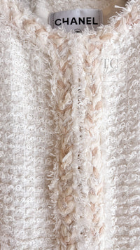 CHANEL 10C Ivory Creme Braid Trim Belt Tweed Jacket 42 シャネル アイボリー クリーム ブレイド トリム ベルト ツイード ジャケット 即発