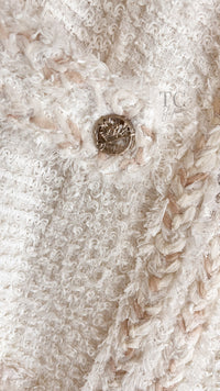 CHANEL 10C Ivory Creme Braid Trim Belt Tweed Jacket 42 シャネル アイボリー クリーム ブレイド トリム ベルト ツイード ジャケット 即発