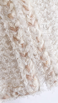 CHANEL 10C Ivory Creme Braid Trim Belt Tweed Jacket 42 シャネル アイボリー クリーム ブレイド トリム ベルト ツイード ジャケット 即発