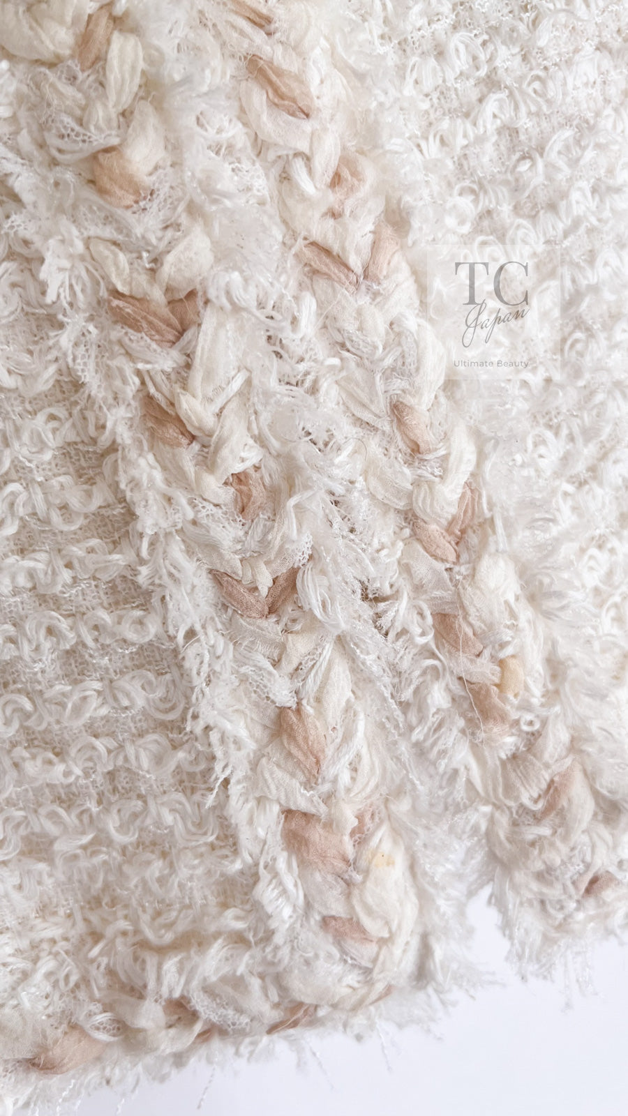 CHANEL 10C Ivory Creme Braid Trim Belt Tweed Jacket 42 シャネル アイボリー クリーム ブレイド トリム ベルト ツイード ジャケット 即発