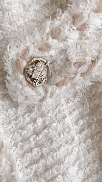CHANEL 10C Ivory Creme Braid Trim Belt Tweed Jacket 42 シャネル アイボリー クリーム ブレイド トリム ベルト ツイード ジャケット 即発