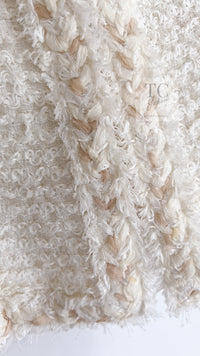 CHANEL 10C Ivory Creme Braid Trim Belt Tweed Jacket 42 シャネル アイボリー クリーム ブレイド トリム ベルト ツイード ジャケット 即発