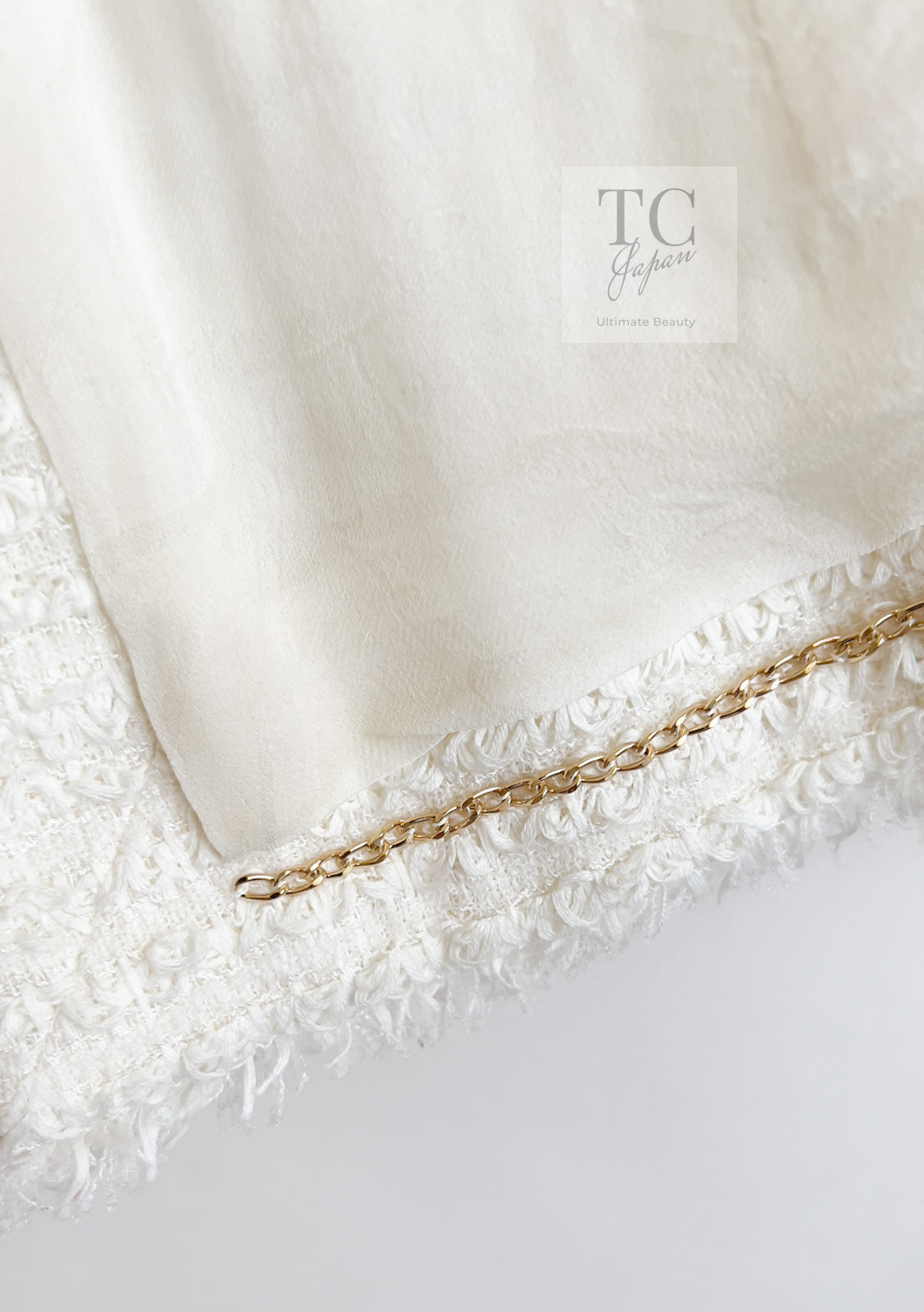 CHANEL 10C Ivory Creme Braid Trim Belt Tweed Jacket 42 シャネル アイボリー クリーム ブレイド トリム ベルト ツイード ジャケット 即発