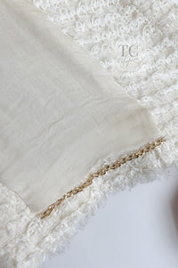CHANEL 10C Ivory Creme Braid Trim Belt Tweed Jacket 42 シャネル アイボリー クリーム ブレイド トリム ベルト ツイード ジャケット 即発