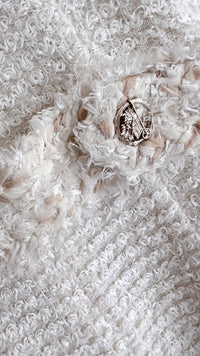 CHANEL 10C Ivory Creme Braid Trim Belt Tweed Jacket 42 シャネル アイボリー クリーム ブレイド トリム ベルト ツイード ジャケット 即発