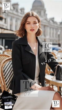 CHANEL 13C Black Flare Sleeves Wool Zipper Tweed Jacket 36 シャネル ブラック フレアスリーブ ウール ジッパー ジャケット 即発