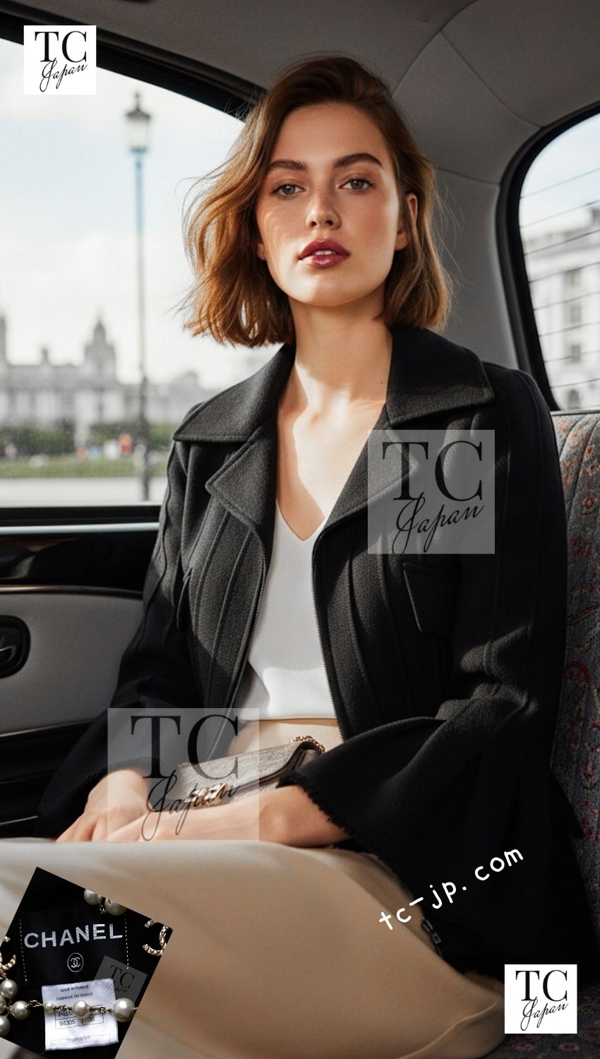 CHANEL 13C Black Flare Sleeves Wool Zipper Tweed Jacket 36 シャネル ブラック フレアスリーブ ウール ジッパー ジャケット 即発