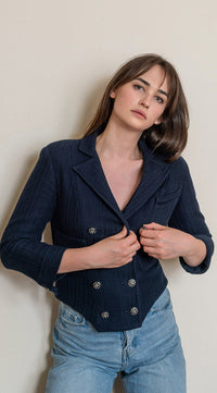 CHANEL 13S Navy Double Cotton Jacket 36 シャネル ネイビー ダブル コットン ジャケット 即発