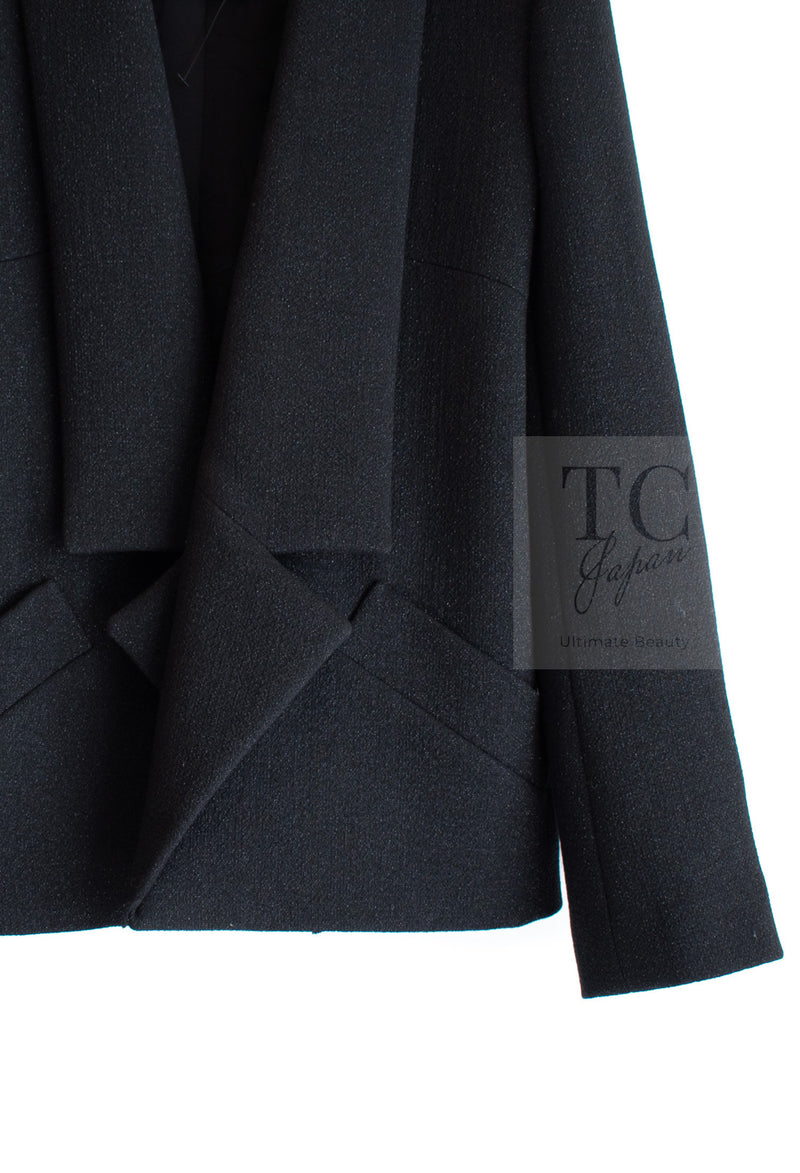 CHANEL 14B Black Metallic CC Buttons Wool Tweed Blazer Jacket 42 シャネル ブラック メタリック ココボタン ウール ツイード ブレザー ジャケット 即発