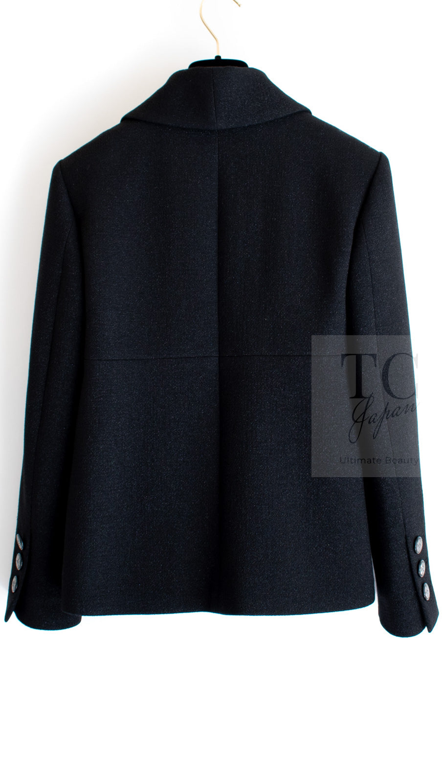 CHANEL 14B Black Metallic CC Buttons Wool Tweed Blazer Jacket 42 シャネル ブラック メタリック ココボタン ウール ツイード ブレザー ジャケット 即発