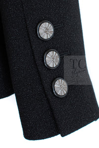 CHANEL 14B Black Metallic CC Buttons Wool Tweed Blazer Jacket 42 シャネル ブラック メタリック ココボタン ウール ツイード ブレザー ジャケット 即発