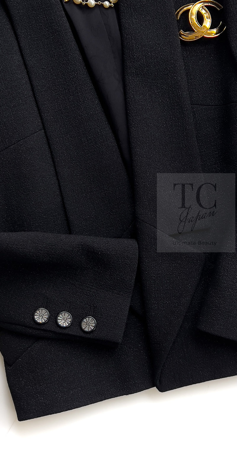 CHANEL 14B Black Metallic CC Buttons Wool Tweed Blazer Jacket 42 シャネル ブラック メタリック ココボタン ウール ツイード ブレザー ジャケット 即発