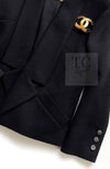 CHANEL 14B Black Metallic CC Buttons Wool Tweed Blazer Jacket 42 シャネル ブラック メタリック ココボタン ウール ツイード ブレザー ジャケット 即発