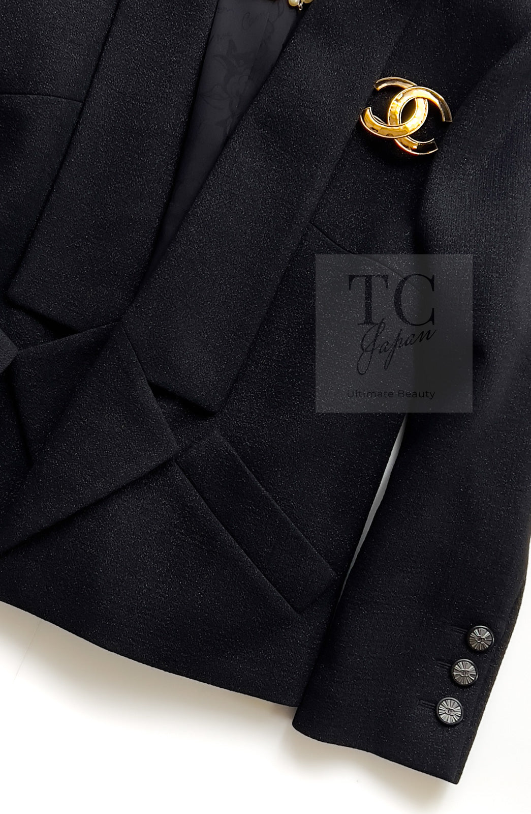 CHANEL 14B Black Metallic CC Buttons Wool Tweed Blazer Jacket 42 シャネル ブラック メタリック ココボタン ウール ツイード ブレザー ジャケット 即発