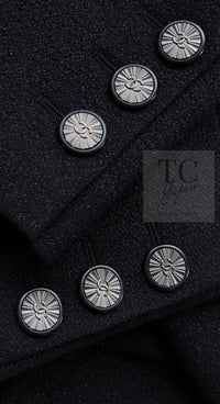 CHANEL 14B Black Metallic CC Buttons Wool Tweed Blazer Jacket 42 シャネル ブラック メタリック ココボタン ウール ツイード ブレザー ジャケット 即発