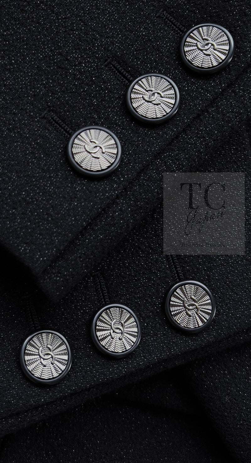 CHANEL 14B Black Metallic CC Buttons Wool Tweed Blazer Jacket 42 シャネル ブラック メタリック ココボタン ウール ツイード ブレザー ジャケット 即発