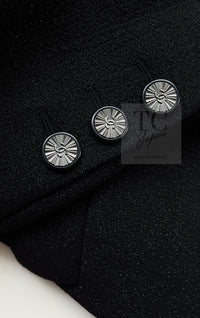 CHANEL 14B Black Metallic CC Buttons Wool Tweed Blazer Jacket 42 シャネル ブラック メタリック ココボタン ウール ツイード ブレザー ジャケット 即発