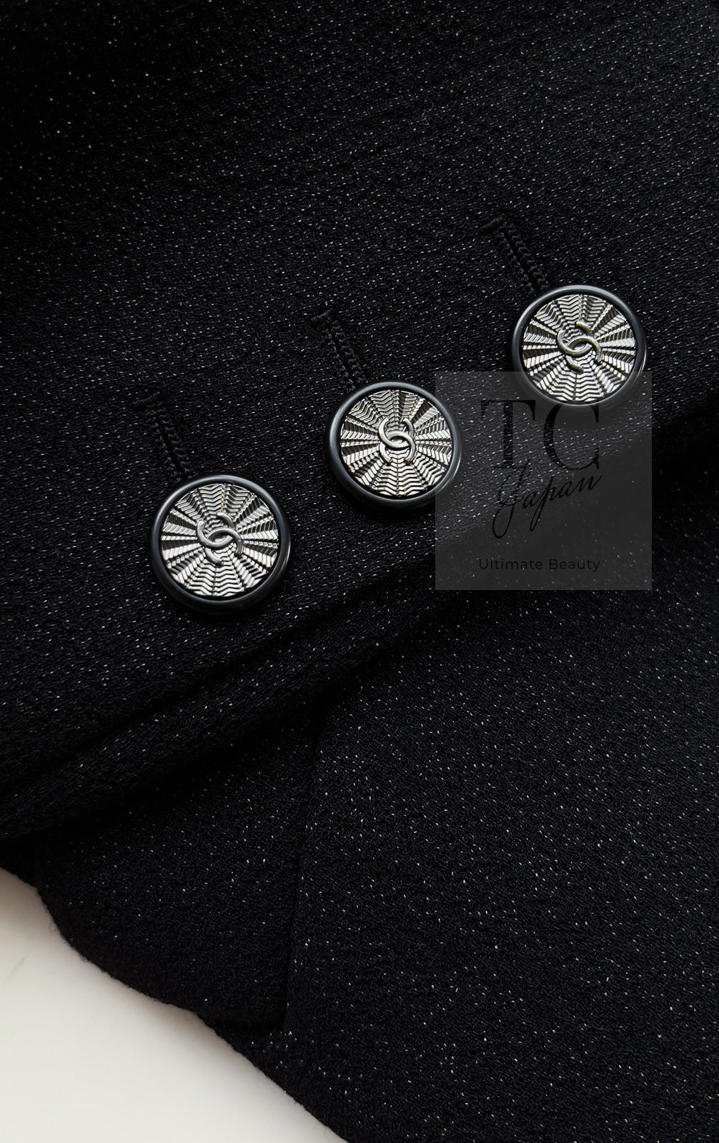 CHANEL 14B Black Metallic CC Buttons Wool Tweed Blazer Jacket 42 シャネル ブラック メタリック ココボタン ウール ツイード ブレザー ジャケット 即発