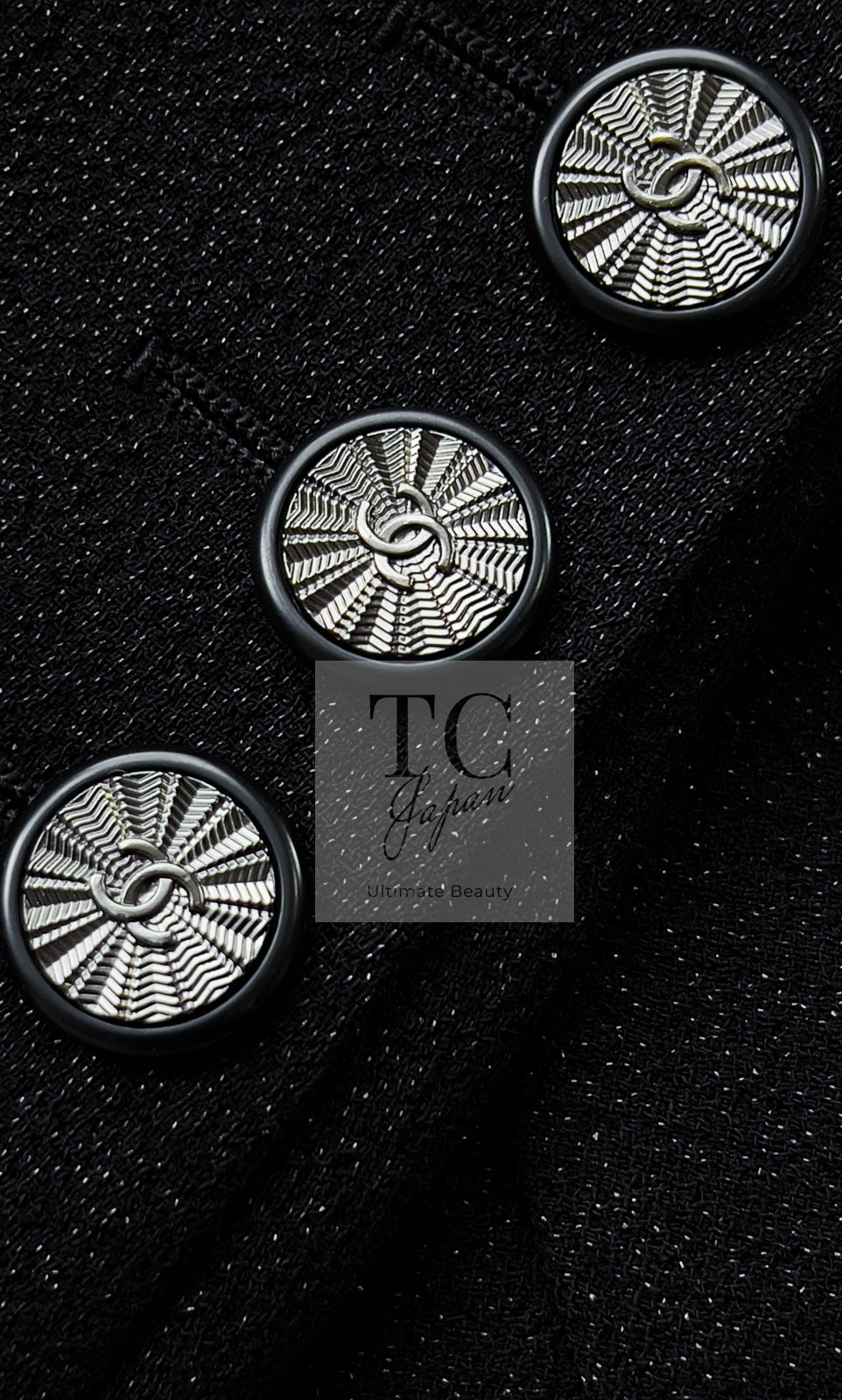 CHANEL 14B Black Metallic CC Buttons Wool Tweed Blazer Jacket 42 シャネル ブラック メタリック ココボタン ウール ツイード ブレザー ジャケット 即発