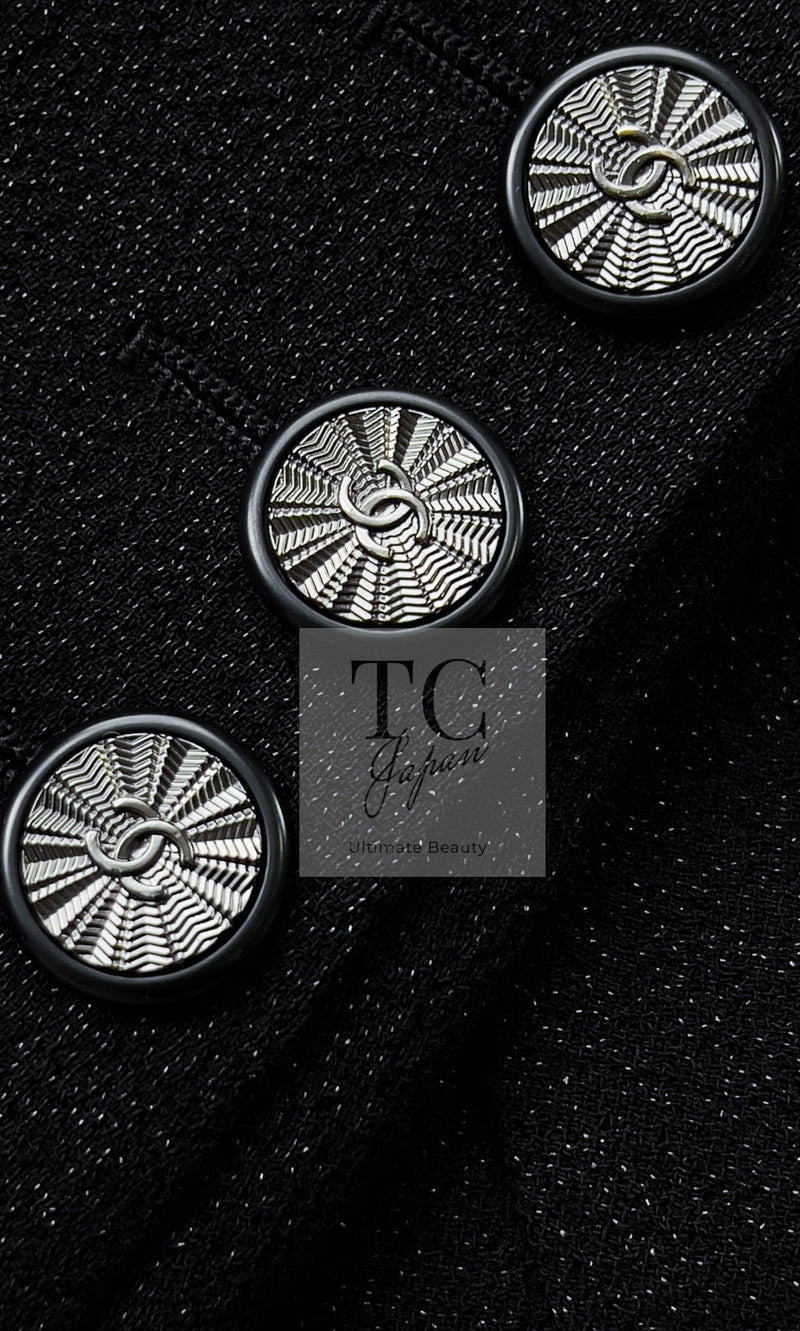 CHANEL 14B Black Metallic CC Buttons Wool Tweed Blazer Jacket 42 シャネル ブラック メタリック ココボタン ウール ツイード ブレザー ジャケット 即発