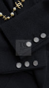 CHANEL 14B Black Metallic CC Buttons Wool Tweed Blazer Jacket 42 シャネル ブラック メタリック ココボタン ウール ツイード ブレザー ジャケット 即発