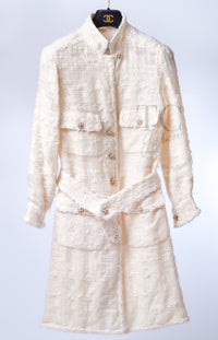 CHANEL 06A Ivory Off White Lesage Tweed Jacket Coat Skirt Suit Set 38 40 シャネル アイボリー オフホワイト ルサージュ ジャケット コート スカート スーツ セット 即発