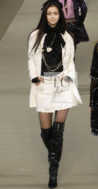 CHANEL 06A Ivory Off White Lesage Tweed Jacket Coat Skirt Suit Set 38 40 シャネル アイボリー オフホワイト ルサージュ ジャケット コート スカート スーツ セット 即発