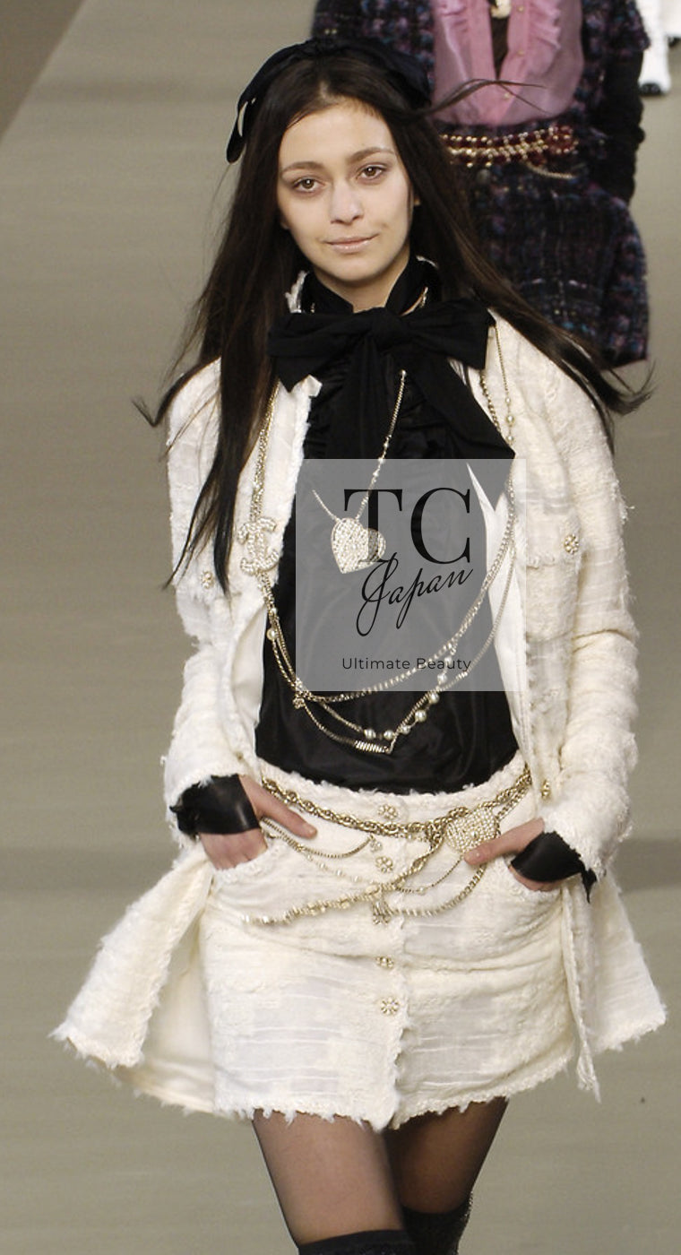 CHANEL 06A Ivory Off White Lesage Tweed Jacket Coat Skirt Suit Set 38 40 シャネル アイボリー オフホワイト ルサージュ ジャケット コート スカート スーツ セット 即発
