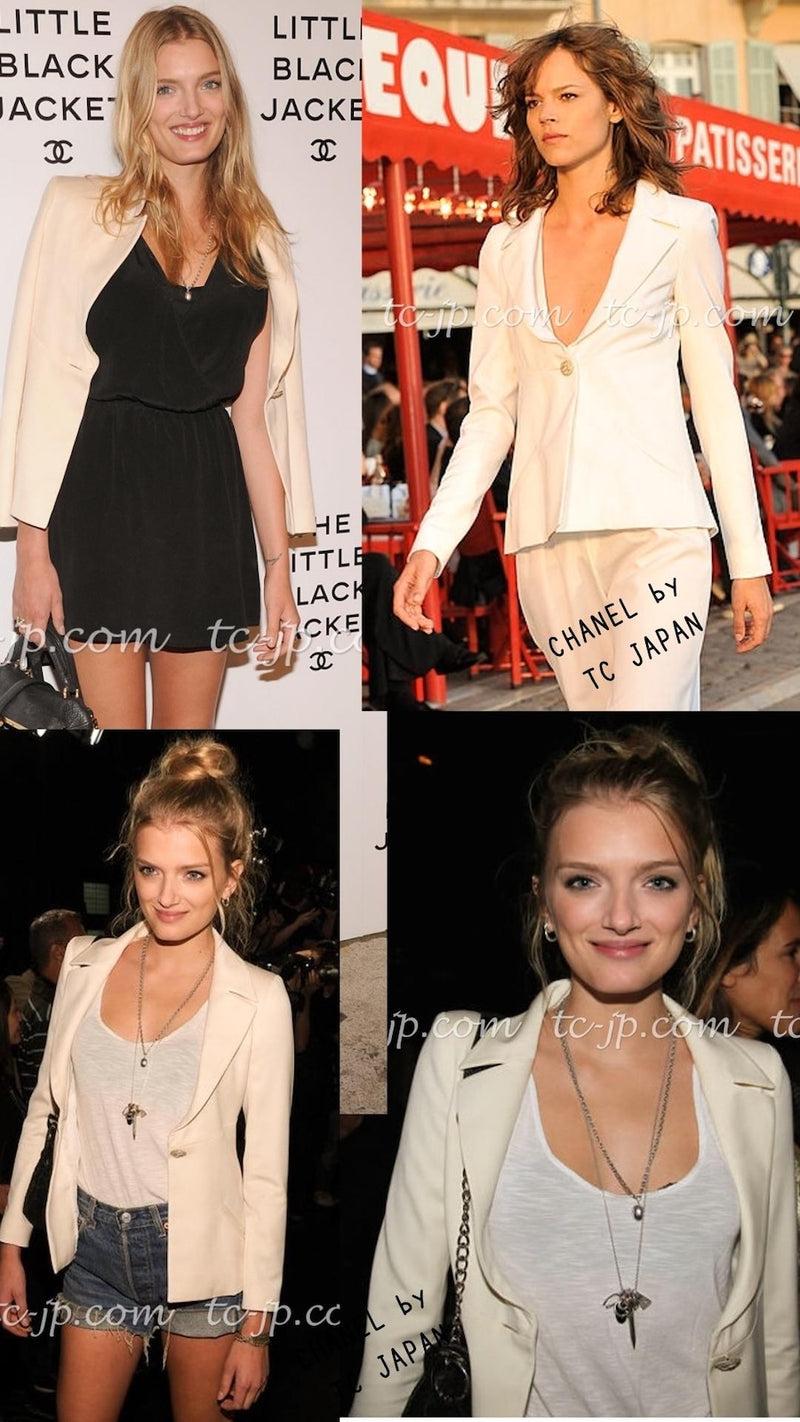 CHANEL 11C Ivory Cream Simple Single Logo Button Tailored Wool Jacket 38 シャネル アイボリー クリーム ウール シンプル ブレザー ジャケット ココボタン 即発
