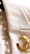 CHANEL 11C Ivory Cream Simple Single Logo Button Tailored Wool Jacket 38 シャネル アイボリー クリーム ウール シンプル ブレザー ジャケット ココボタン 即発