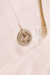 CHANEL 11C Ivory Cream Simple Single Logo Button Tailored Wool Jacket 38 シャネル アイボリー クリーム ウール シンプル ブレザー ジャケット ココボタン 即発