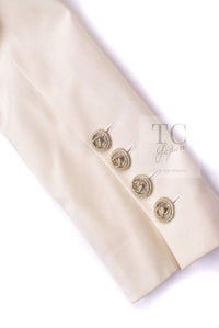 CHANEL 11C Ivory Cream Simple Single Logo Button Tailored Wool Jacket 38 シャネル アイボリー クリーム ウール シンプル ブレザー ジャケット ココボタン 即発