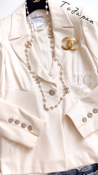 CHANEL 11C Ivory Cream Simple Single Logo Button Tailored Wool Jacket 38 シャネル アイボリー クリーム ウール シンプル ブレザー ジャケット ココボタン 即発
