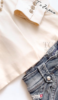 CHANEL 11C Ivory Cream Simple Single Logo Button Tailored Wool Jacket 38 シャネル アイボリー クリーム ウール シンプル ブレザー ジャケット ココボタン 即発