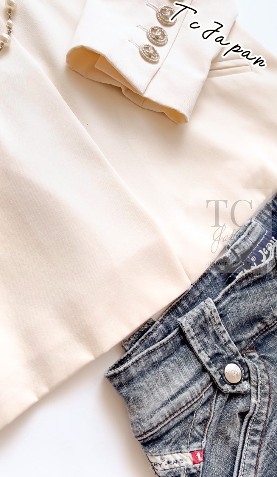 CHANEL 11C Ivory Cream Simple Single Logo Button Tailored Wool Jacket 38 シャネル アイボリー クリーム ウール シンプル ブレザー ジャケット ココボタン 即発