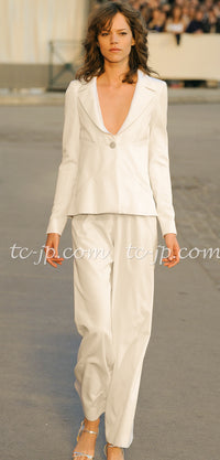 CHANEL 11C Ivory Cream Simple Single Logo Button Tailored Wool Jacket 38 シャネル アイボリー クリーム ウール シンプル ブレザー ジャケット ココボタン 即発