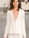 CHANEL 11C Ivory Cream Simple Single Logo Button Tailored Wool Jacket 38 シャネル アイボリー クリーム ウール シンプル ブレザー ジャケット ココボタン 即発