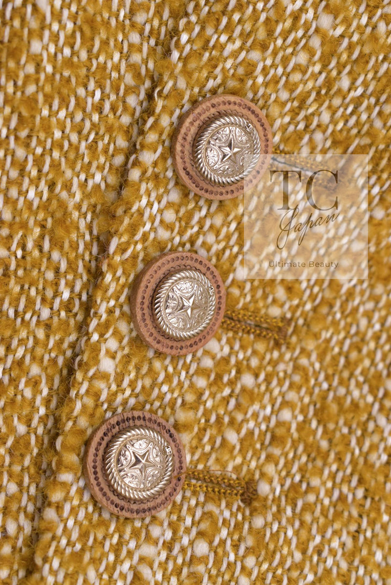 CHANEL 14PF Beige Brown Wool Cotton Tweed Jacket Skirt Suit 44 シャネル ベージュ ブラウン ウール コットン ツイード ジャケット スカート スーツ 即発