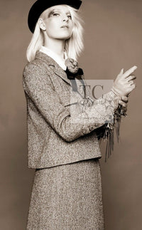 CHANEL 14PF Beige Brown Wool Cotton Tweed Jacket Skirt Suit 44 シャネル ベージュ ブラウン ウール コットン ツイード ジャケット スカート スーツ 即発
