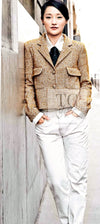CHANEL 14PF Beige Brown Wool Cotton Tweed Jacket Skirt Suit 44 シャネル ベージュ ブラウン ウール コットン ツイード ジャケット スカート スーツ 即発