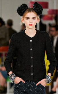 CHANEL 16C Little Black Cotton Tweed Collarless Jacket 44 シャネル リトル ブラック コットン ツイード ノーカラー ジャケット 即発