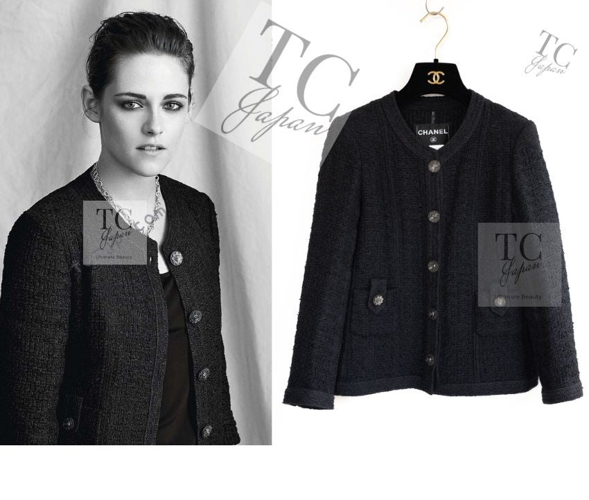 CHANEL 16C Little Black Cotton Tweed Collarless Jacket 44 シャネル リトル ブラック コットン ツイード ノーカラー ジャケット 即発