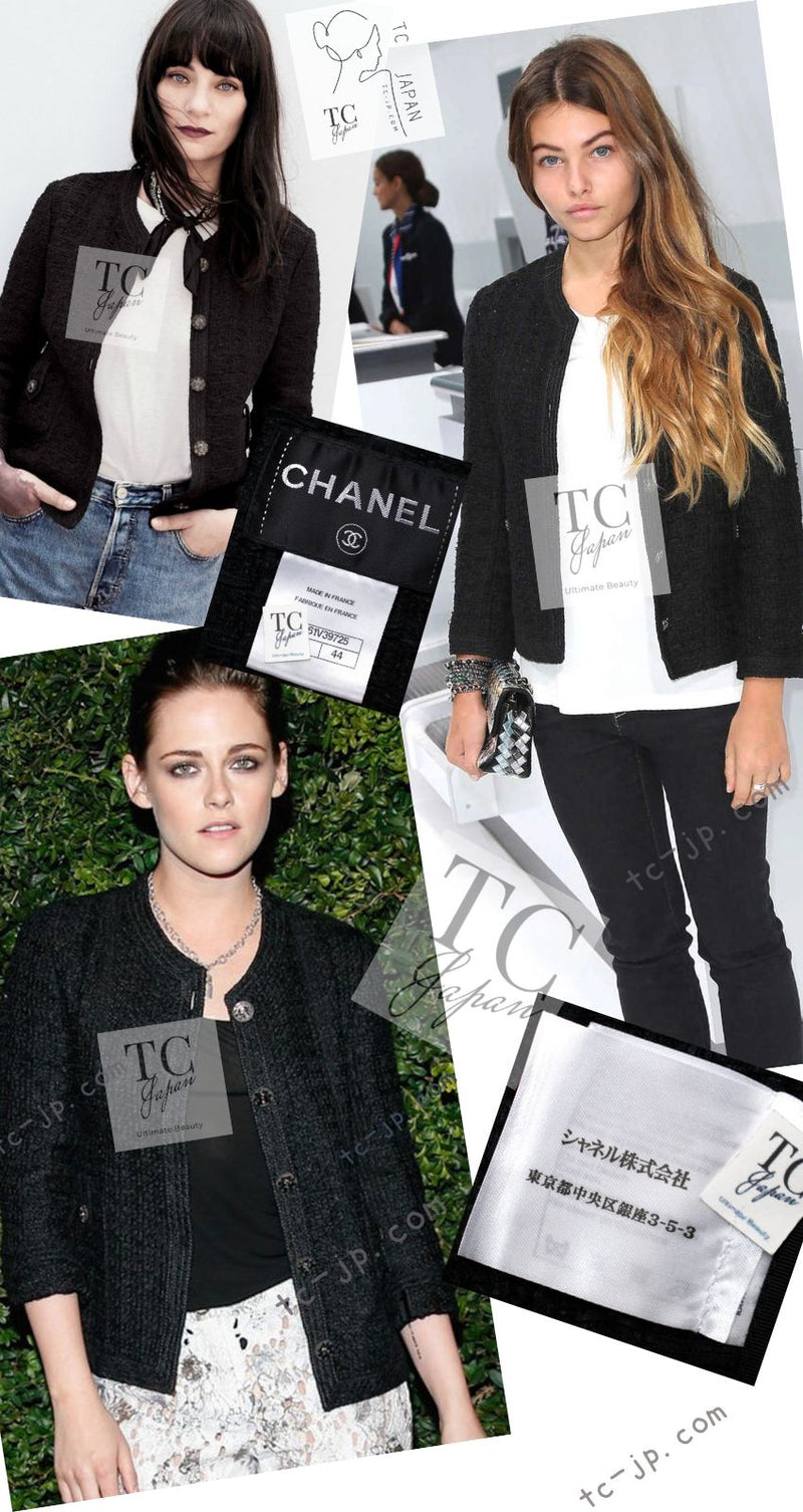 CHANEL 16C Little Black Cotton Tweed Collarless Jacket 44 シャネル リトル ブラック コットン ツイード ノーカラー ジャケット 即発