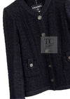 CHANEL 16C Little Black Cotton Tweed Collarless Jacket 44 シャネル リトル ブラック コットン ツイード ノーカラー ジャケット 即発